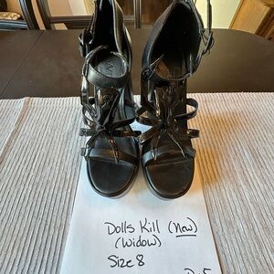 Dolls Kill (Widow) Black Patent Strappy Platform Heels